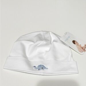 Magnolia baby white Pima cotton baby hat, Tap dinosaur. NWT